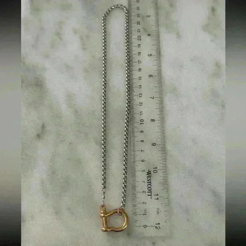 COPY - Gold Chain Two Tone Silver Horse Bit Chunky Charm Clasp Carabiner Neckla… - Picture 3 of 4